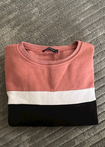 Pembe Siyah Renk Bloklu Kadın Sweatshirt - Görsel 5
