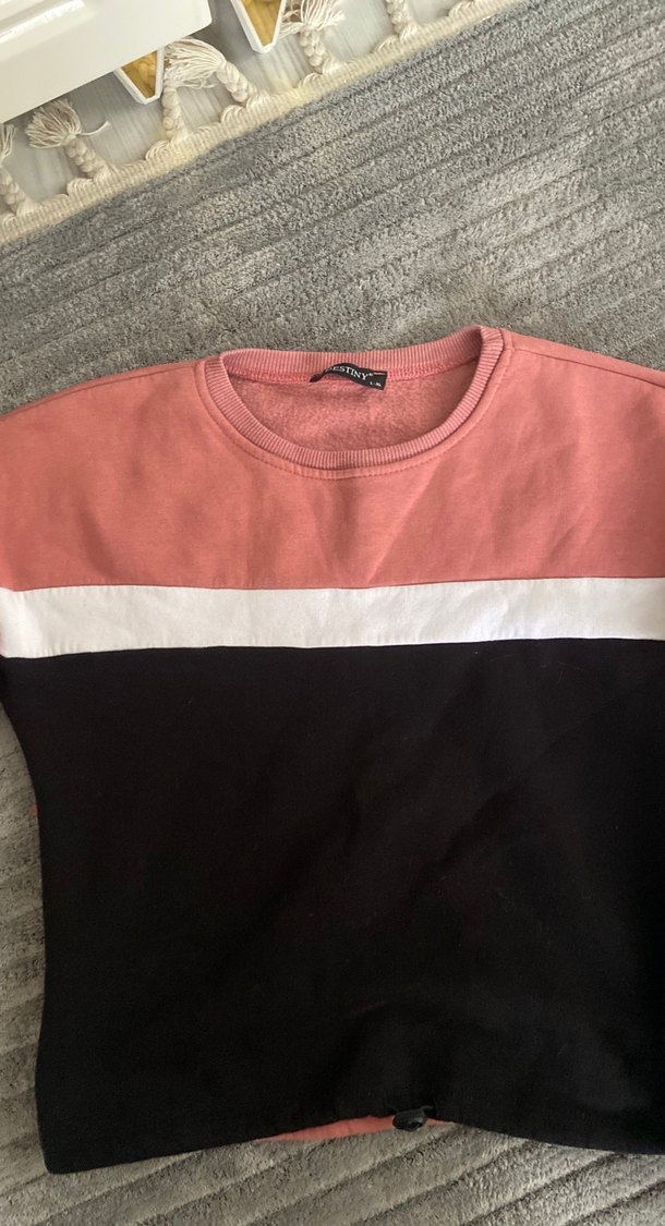 Pembe Siyah Renk Bloklu Kadın Sweatshirt - Görsel 2