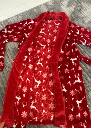 Kadın Kırmızı yılbaşı tema Desenli sabahlık gibi ama kalın - Görsel 3