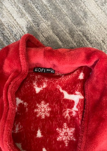 Kadın Kırmızı yılbaşı tema Desenli sabahlık gibi ama kalın - Görsel 4