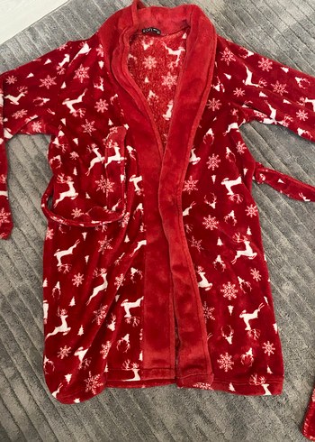 Kadın Kırmızı yılbaşı tema Desenli sabahlık gibi ama kalın - Görsel 2