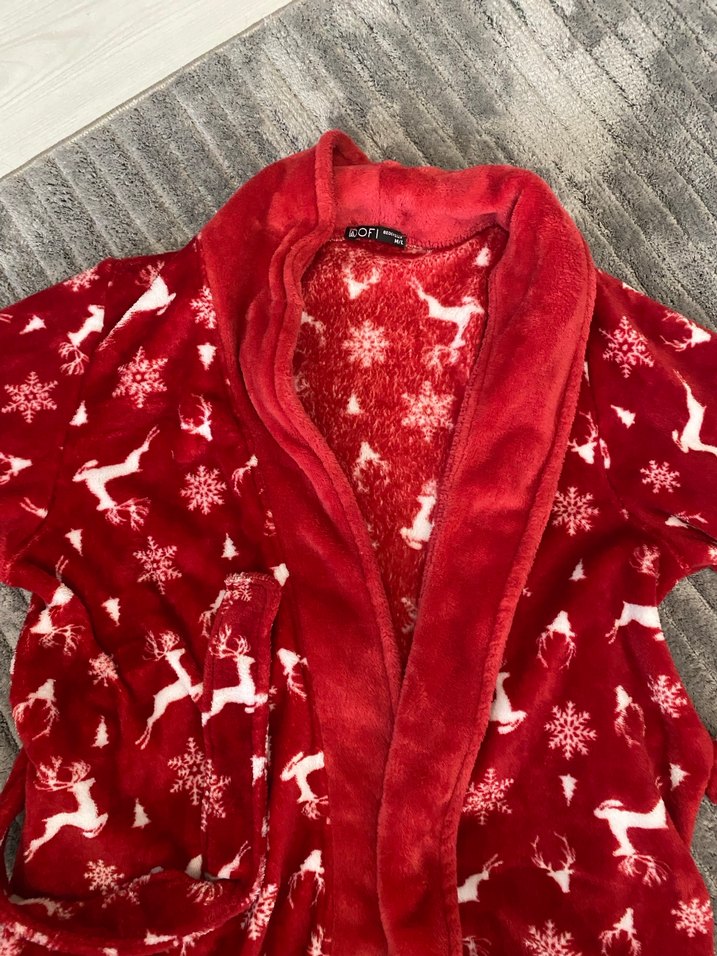 Kadın Kırmızı yılbaşı tema Desenli sabahlık gibi ama kalın - Görsel 5