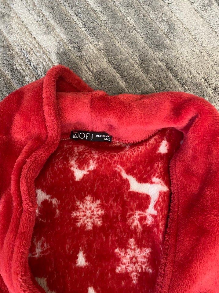 Kadın Kırmızı yılbaşı tema Desenli sabahlık gibi ama kalın - Görsel 4