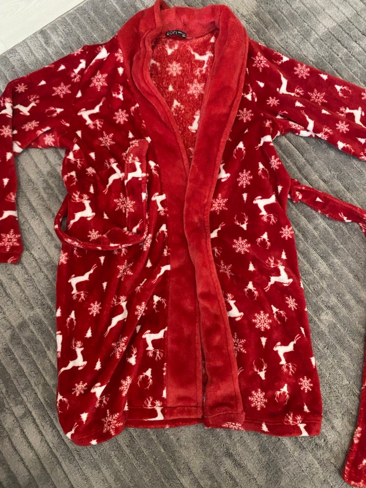 Kadın Kırmızı yılbaşı tema Desenli sabahlık gibi ama kalın - Görsel 2