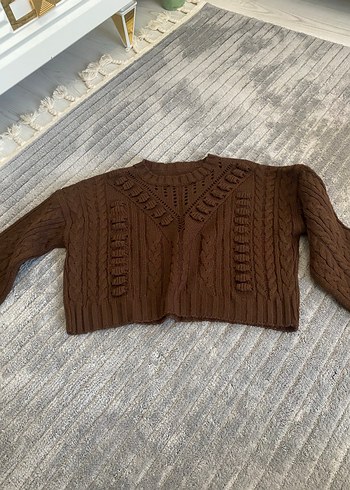 Kahverengi Örgü Kadın Kazak - Görsel 3