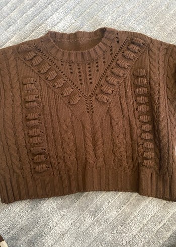 Kahverengi Örgü Kadın Kazak - Görsel 4