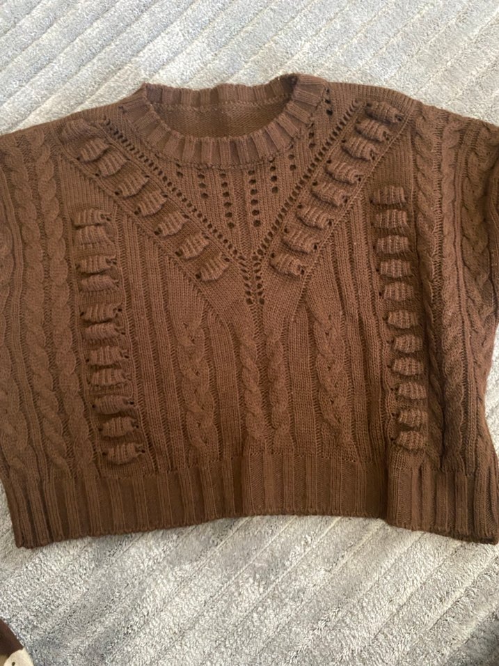 Kahverengi Örgü Kadın Kazak - Görsel 4