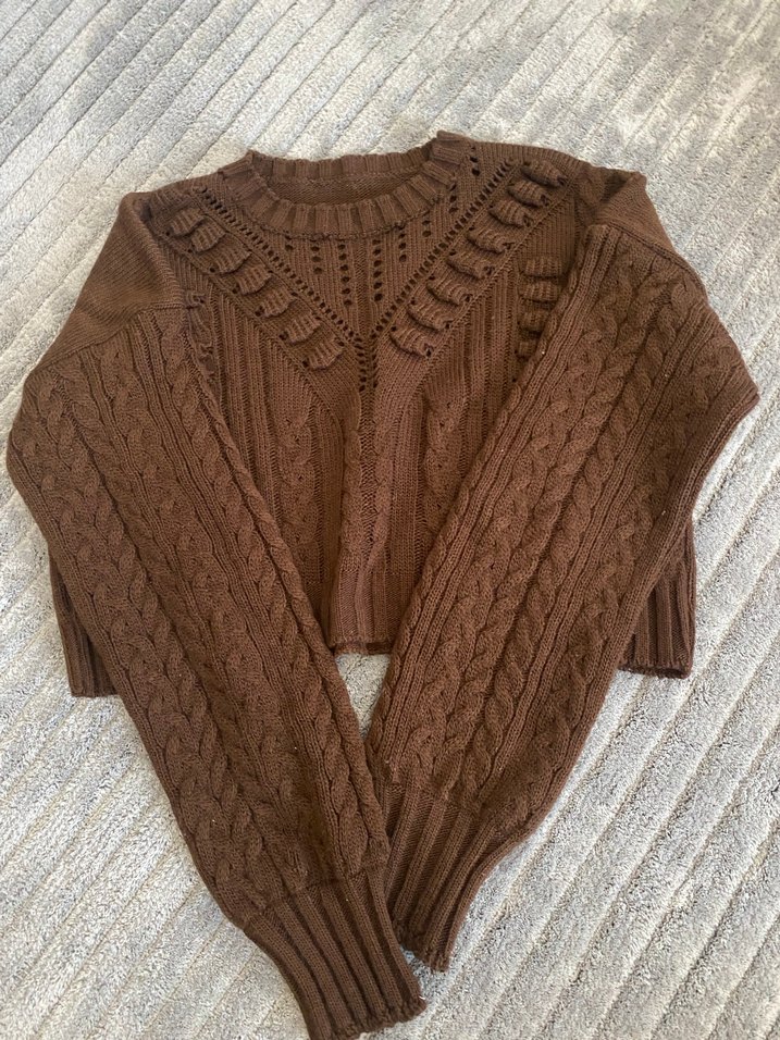 Kahverengi Örgü Kadın Kazak - Görsel 2