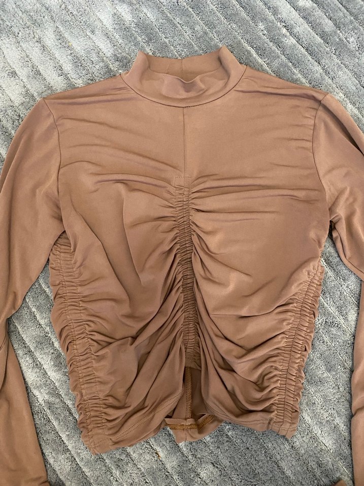 Bej Kadın Pilili Uzun Kollu Bluz - Görsel 2