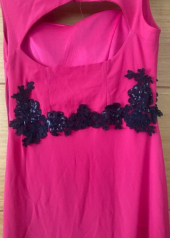 Uzun Pembe Nakışlı Vintage Abiye Elbise - Görsel 6