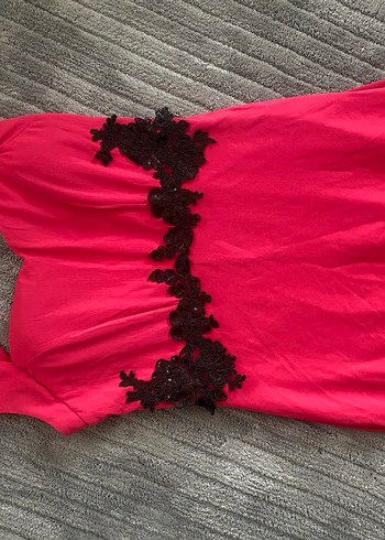 Uzun Pembe Nakışlı Vintage Abiye Elbise - Görsel 8