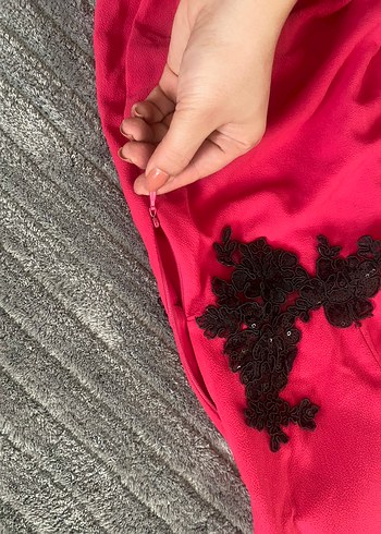 Uzun Pembe Nakışlı Vintage Abiye Elbise - Görsel 10