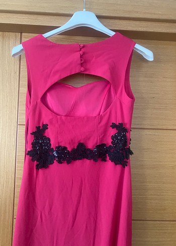 Uzun Pembe Nakışlı Vintage Abiye Elbise - Görsel 5