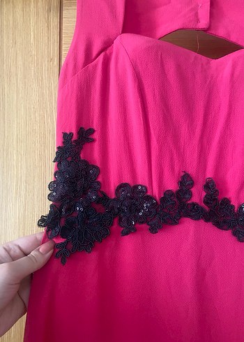 Uzun Pembe Nakışlı Vintage Abiye Elbise - Görsel 4