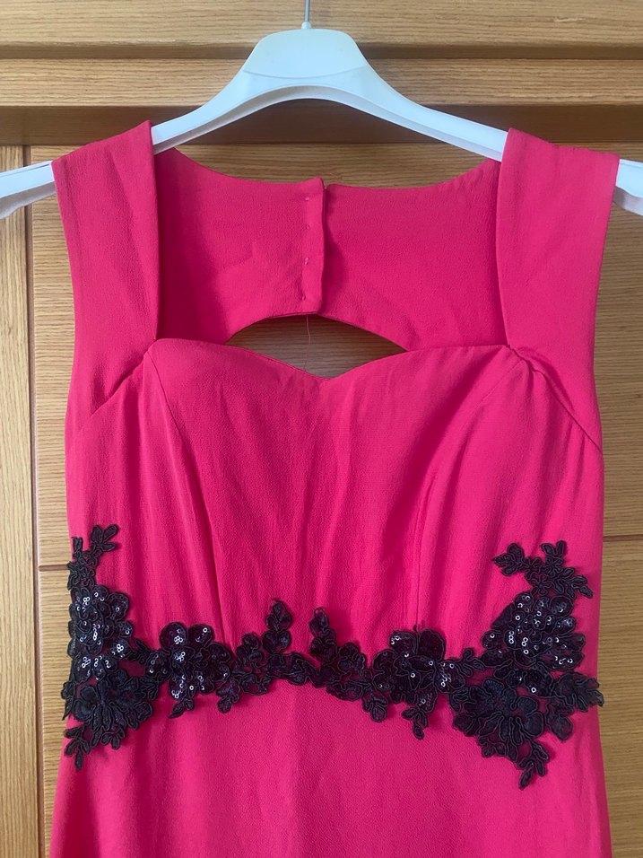 Uzun Pembe Nakışlı Vintage Abiye Elbise - Görsel 3