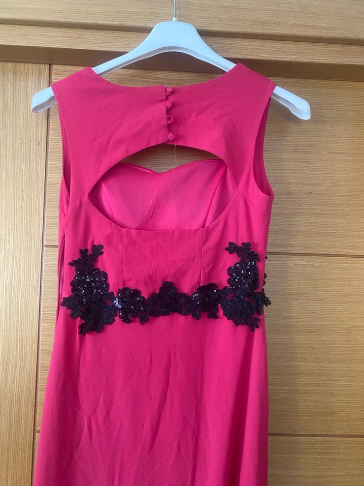 Uzun Pembe Nakışlı Vintage Abiye Elbise - Görsel 5