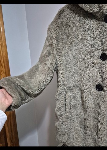 Kahverengi Kapüşonlu Kadın Suni Kürk Mont - Görsel 5