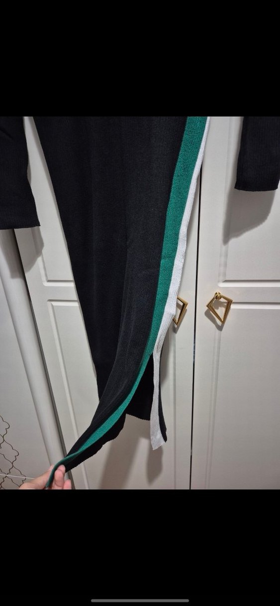 Siyah Yüksek Yaka (boğazlı) Uzun Kollu Kadın Triko Elbise - Görsel 2