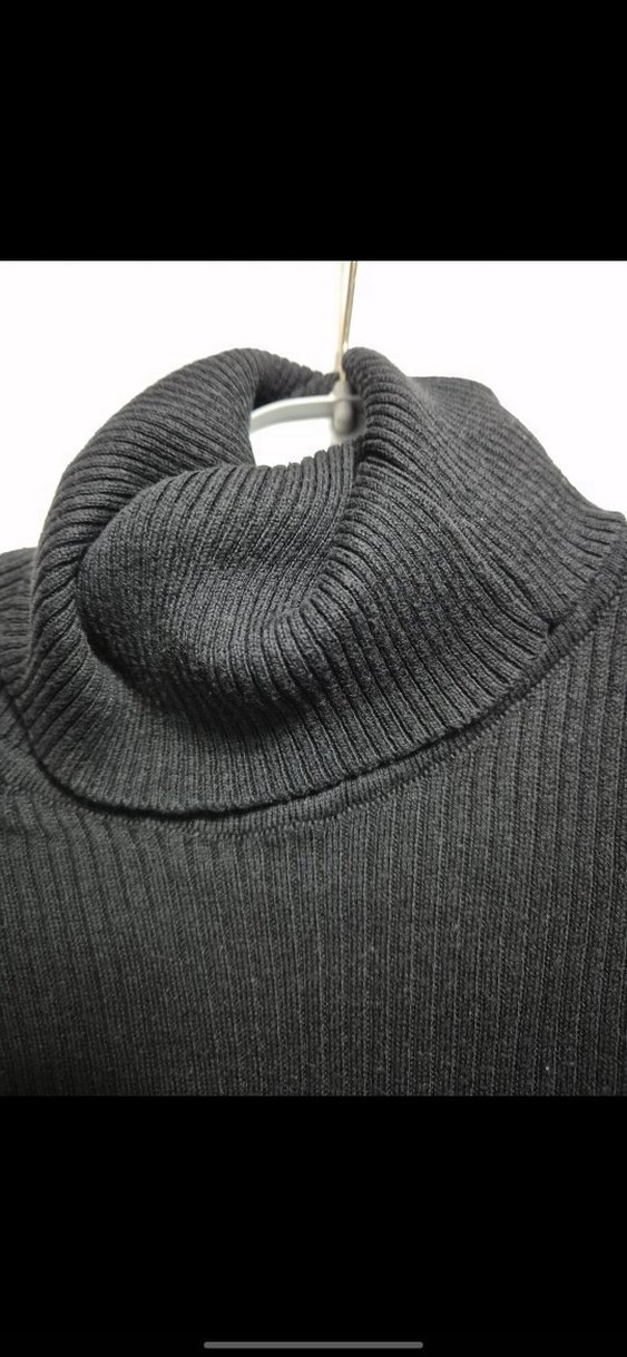 Siyah Yüksek Yaka (boğazlı) Uzun Kollu Kadın Triko Elbise - Görsel 3