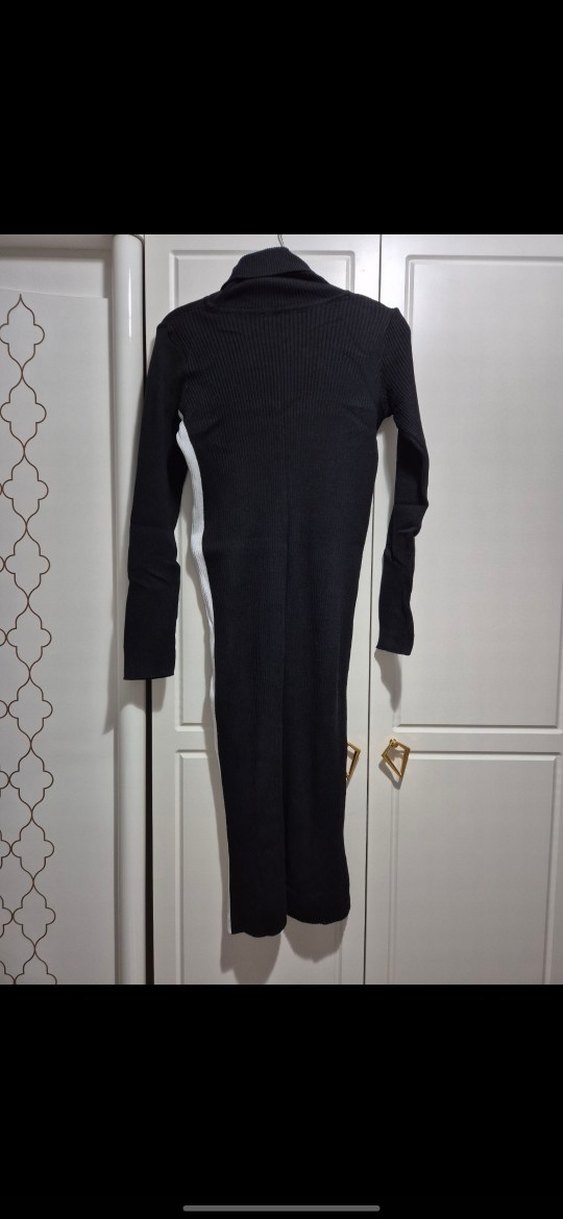 Siyah Yüksek Yaka (boğazlı) Uzun Kollu Kadın Triko Elbise - Görsel 5