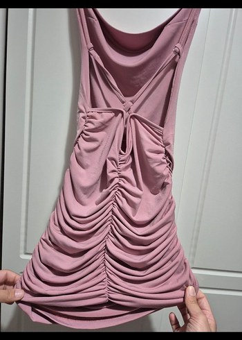 Pudra Drapeli Mini Elbise - Görsel 5