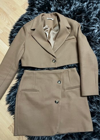 Taba Süet Kadın crop Ceket etek takım - Görsel 2