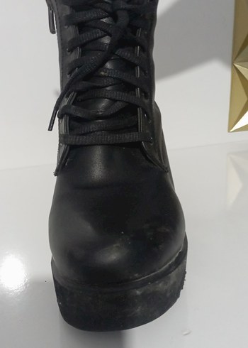 Siyah Deri Platform Topuklu Gotik Bot - Görsel 2