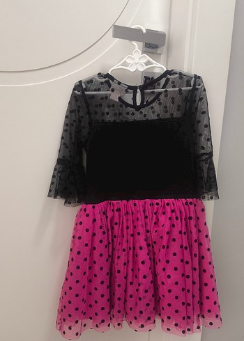 Puantiyeli Koyu Pembe Kız Elbisesi - Görsel 2