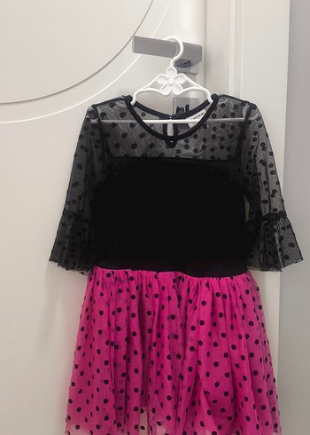 Puantiyeli Koyu Pembe Kız Elbisesi - Görsel 3