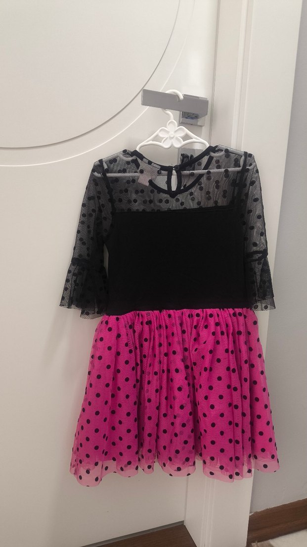 Puantiyeli Koyu Pembe Kız Elbisesi - Görsel 2