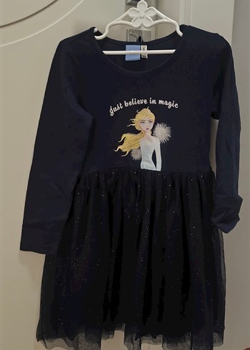 Lacivert Uzun Kollu Kız Elbisesi - Görsel 3