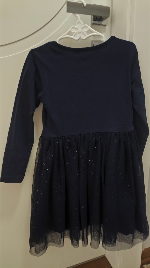 Lacivert Uzun Kollu Kız Elbisesi - Görsel 4