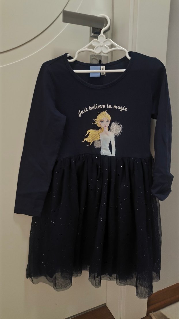 Lacivert Uzun Kollu Kız Elbisesi - Görsel 3