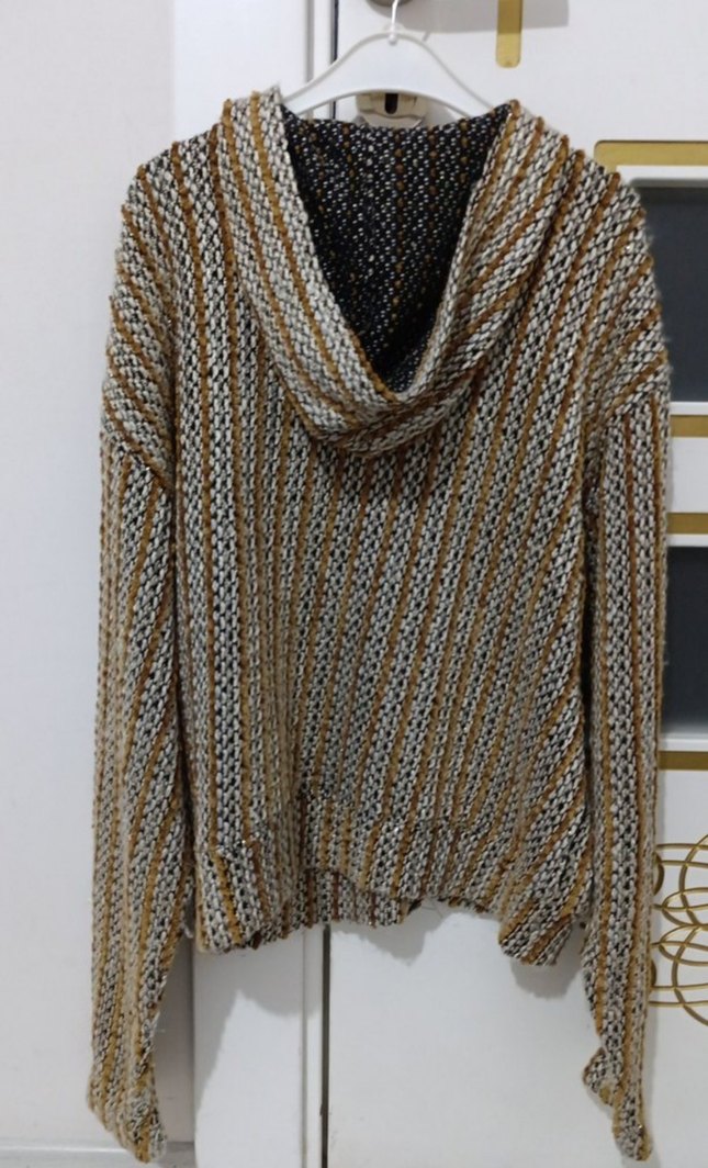 Kapüşonlu Bohem Örgü Kadın Kazak - Görsel 3