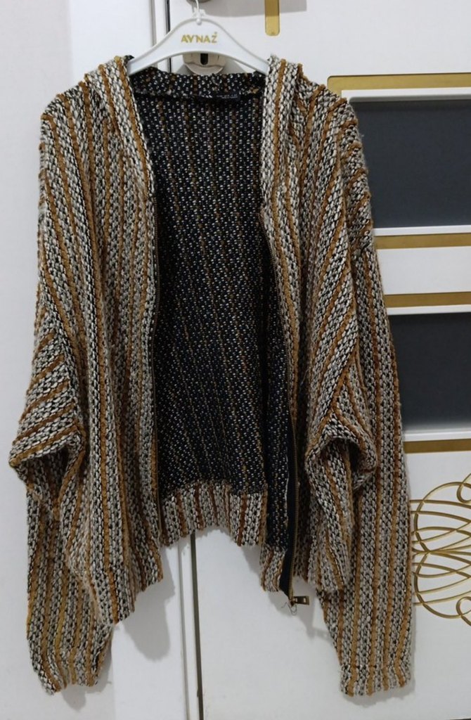Kapüşonlu Bohem Örgü Kadın Kazak - Görsel 2