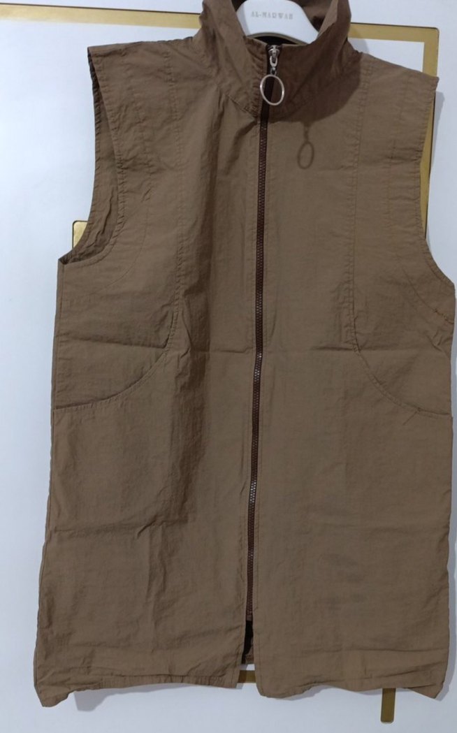 Kahverengi Keten Fermuarlı paraşüt Kadın Yelek - Görsel 2