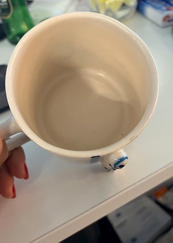 Beyaz Nazar Boncuğu Desenli El yapımı Seramik Kupa - Görsel 3