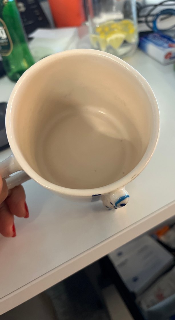 Beyaz Nazar Boncuğu Desenli El yapımı Seramik Kupa - Görsel 3