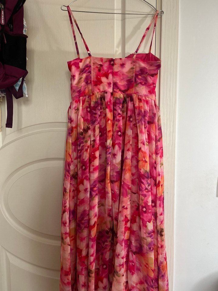 Pembe Desenli Uzun Askılı Bohem Elbise - Görsel 2