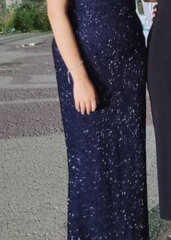 Lacivert Uzun Straplez pullu Abiye Elbise - Görsel 4