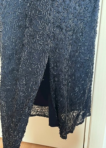 Lacivert Uzun Straplez pullu Abiye Elbise - Görsel 3