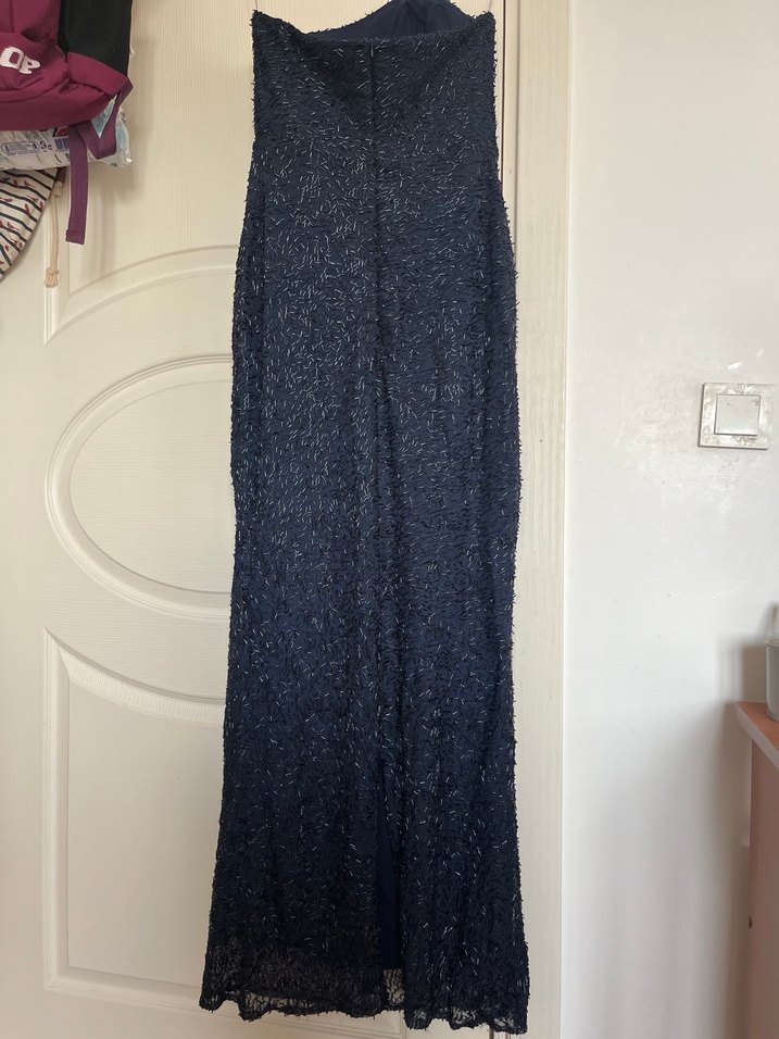 Lacivert Uzun Straplez pullu Abiye Elbise - Görsel 2