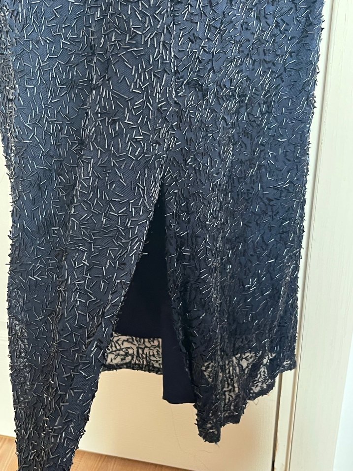 Lacivert Uzun Straplez pullu Abiye Elbise - Görsel 3