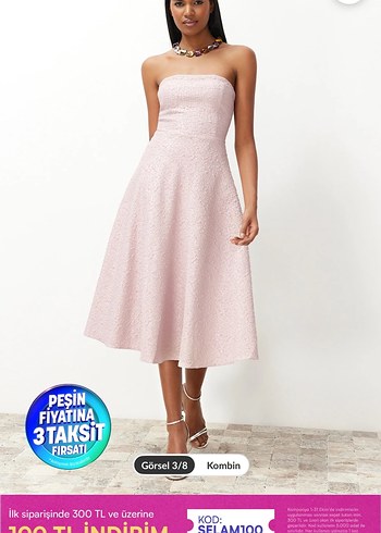 Pembe Straplez Uzun Elbise - Görsel 3