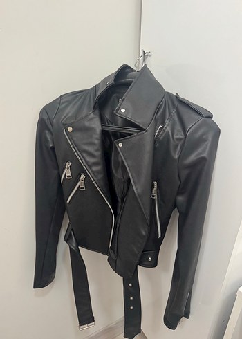 Kadın Siyah Deri Biker Ceket - Görsel 2