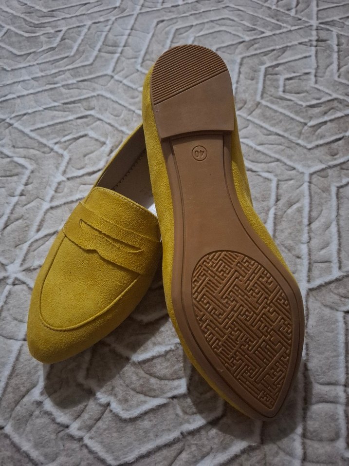 Sarı Süet Kadın Günlük Topuklu Babet - Görsel 3