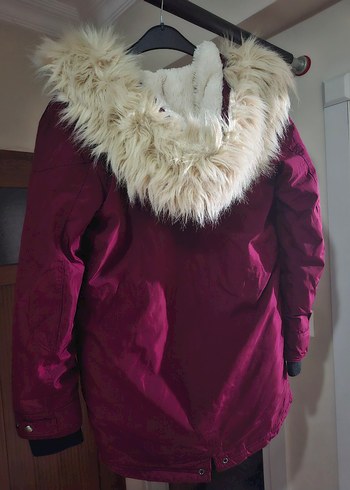 Bordo Kürklü Kadın Kışlık Mont - Görsel 2