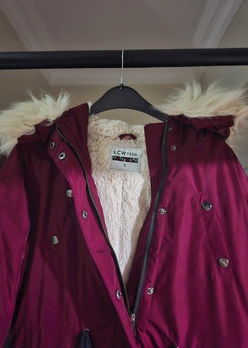 Bordo Kürklü Kadın Kışlık Mont - Görsel 3