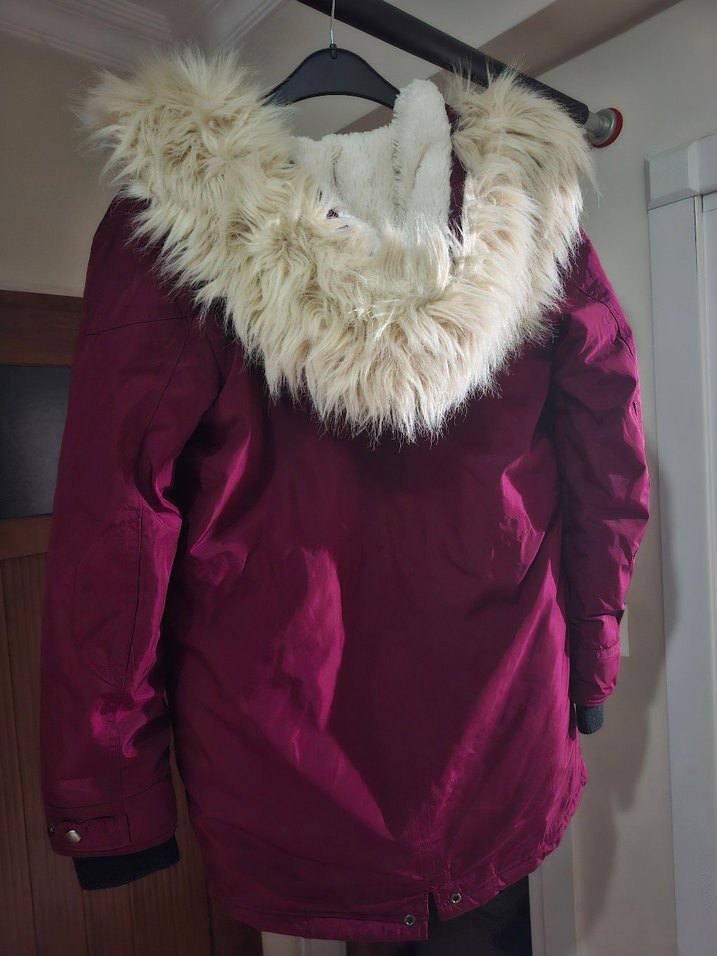 Bordo Kürklü Kadın Kışlık Mont - Görsel 2