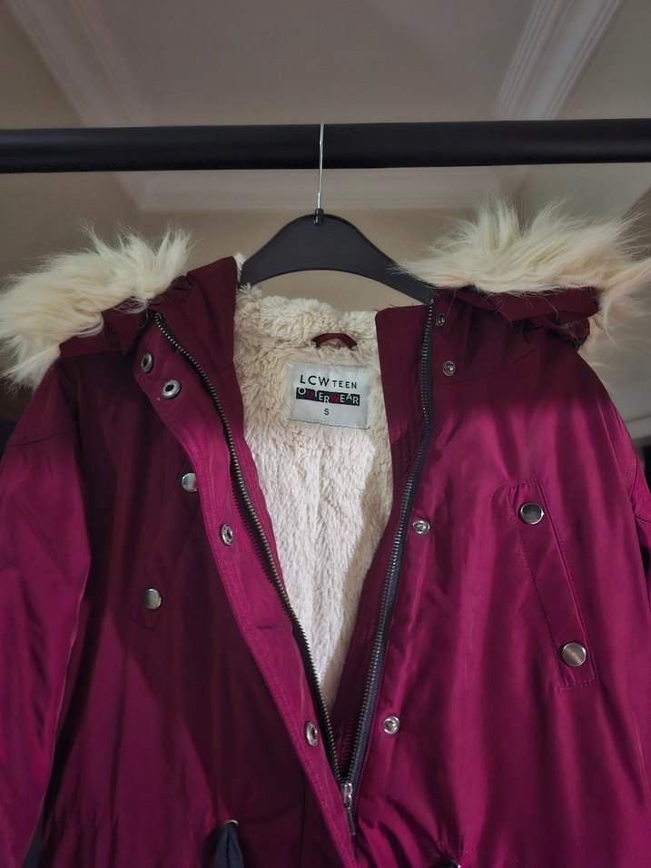 Bordo Kürklü Kadın Kışlık Mont - Görsel 3